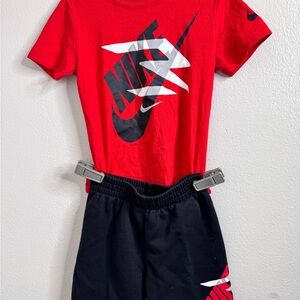 Nike Red and Black Graphic Tee and Shorts